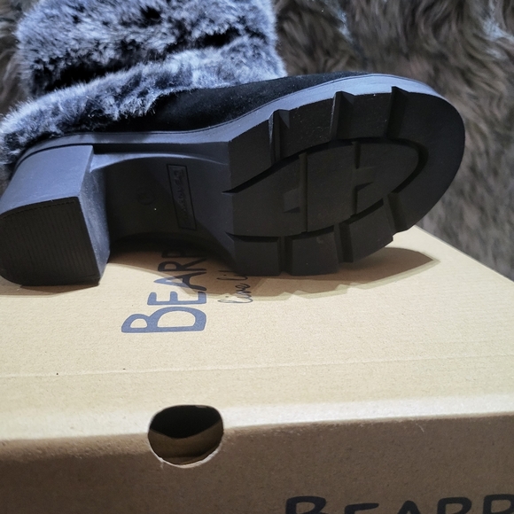 BearPaw Bridget Black Suede with grey & Black faux Fur Block heel Boot New n box - Picture 5 of 6